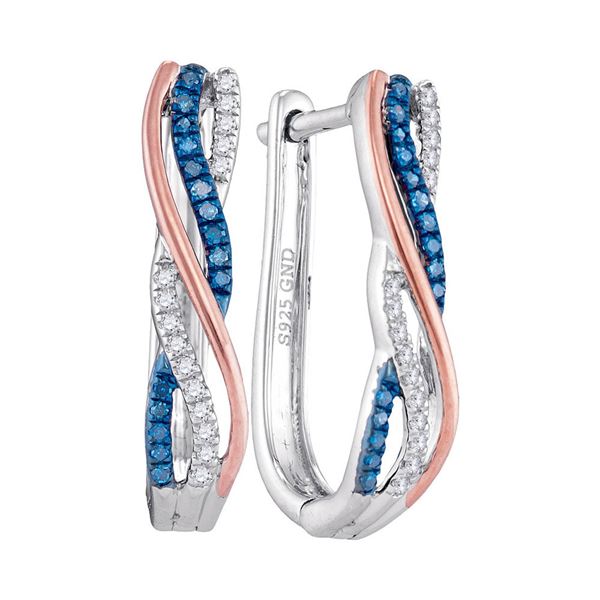 Blue Color Enhanced Diamond Hoop Earrings 1/6 Cttw 10kt Two-tone Gold