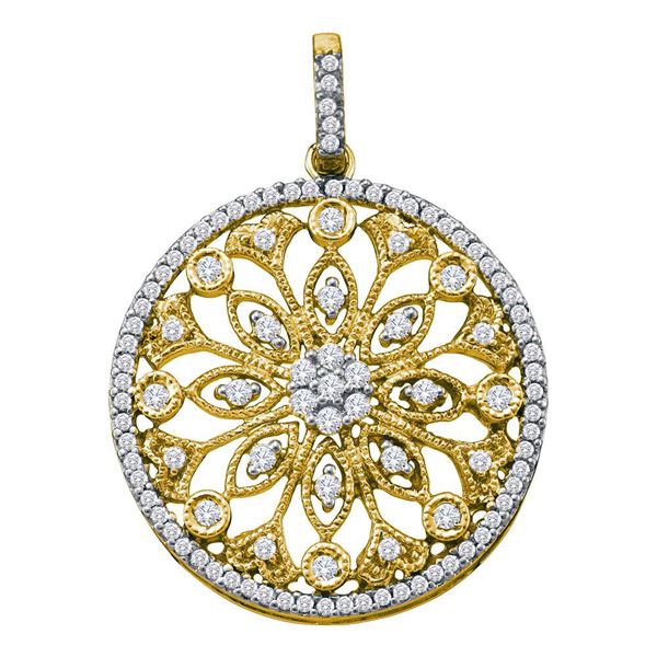 Diamond Antique-style Circle Pendant 1/2 Cttw 10kt Yellow Gold