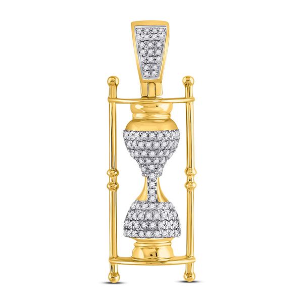 Mens Diamond Hourglass Charm Pendant 1/3 Cttw 10kt Yellow Gold