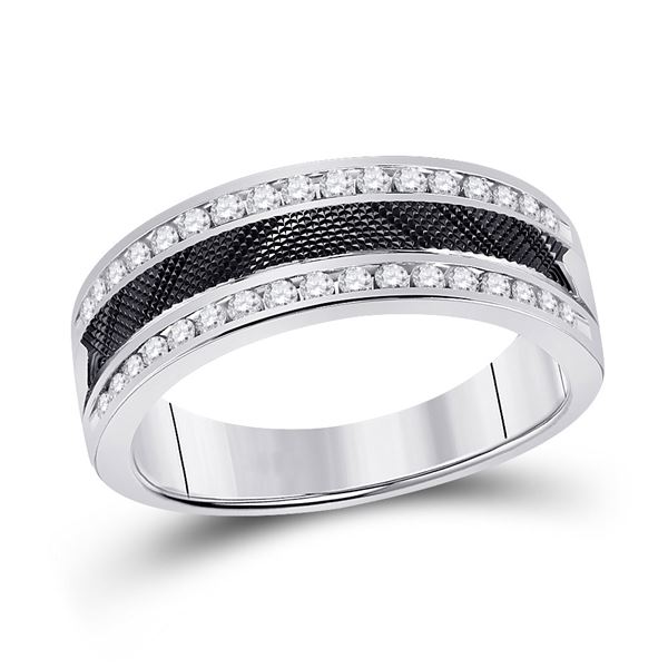 Mens Diamond Wedding Double Row Band Ring 1/2 Cttw 14kt White Gold