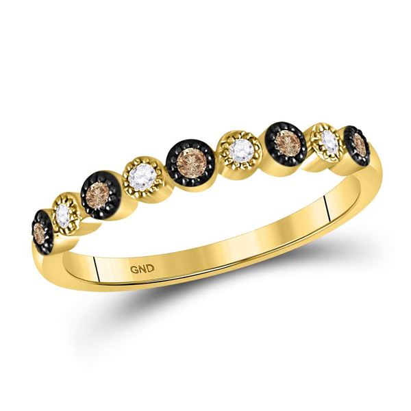 Brown Diamond Milgrain Dot Band Ring 1/8 Cttw 10kt Yellow Gold