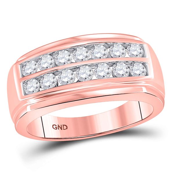 Mens Diamond Wedding Double Row Band Ring 1 Cttw 14kt Rose Gold