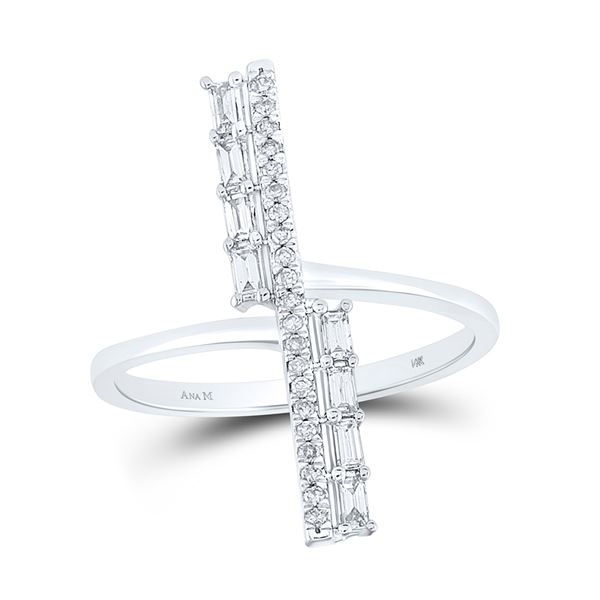 Baguette Diamond Linear Bar Fashion Ring 1/4 Cttw 14kt White Gold
