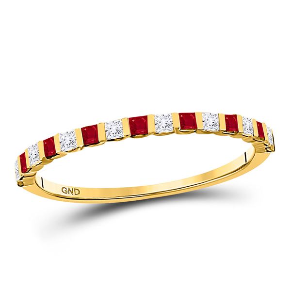 Princess Ruby Diamond Alternating Stackable Band Ring 3/8 Cttw 10kt Yellow Gold