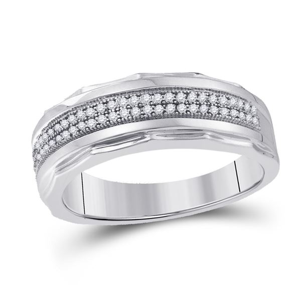 Sterling Silver Mens Diamond Wedding Pave Band Ring 1/5 Cttw Sterling Silver