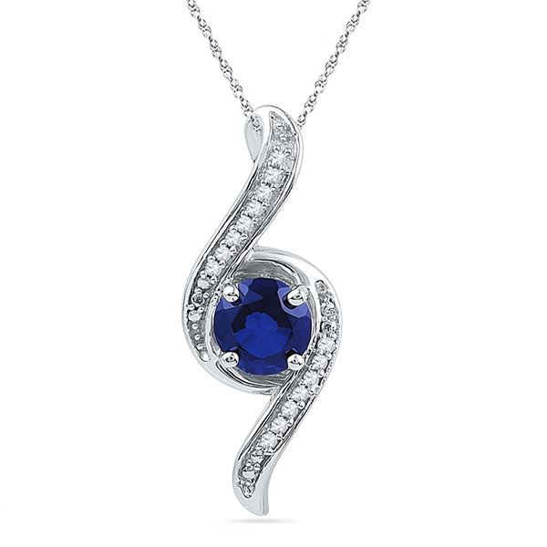 Lab-Created Blue Sapphire Solitaire Diamond Pendant 1 Cttw 10kt White Gold