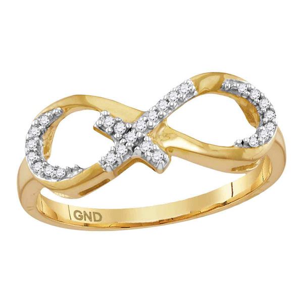 Diamond Infinity Cross Band Ring 1/10 Cttw 10kt Yellow Gold