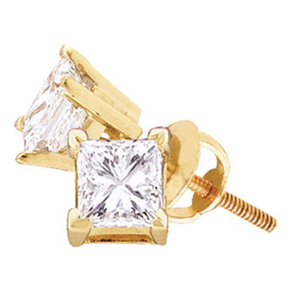 Unisex Princess Diamond Solitaire Stud Earrings 3/8 Cttw 14kt Yellow Gold
