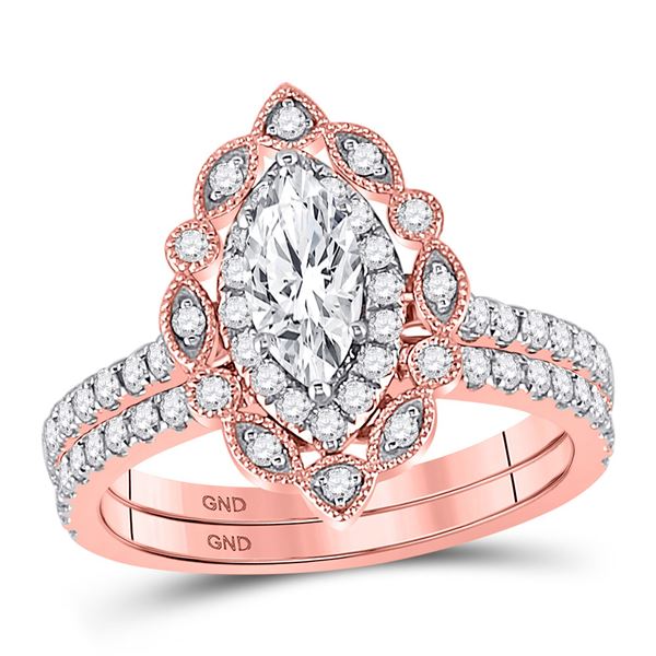 Marquise Diamond Bridal Wedding Ring Band Set 1-1/4 Cttw 14kt Rose Gold