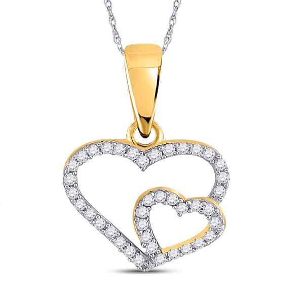Diamond Double Heart Pendant 1/10 Cttw 10kt Yellow Gold