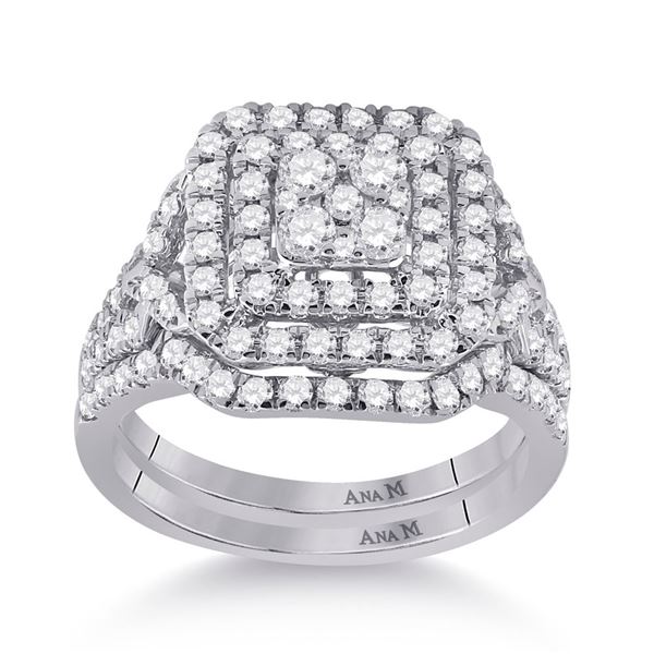 Diamond Bridal Wedding Ring Band Set 1-1/4 Cttw 14kt White Gold