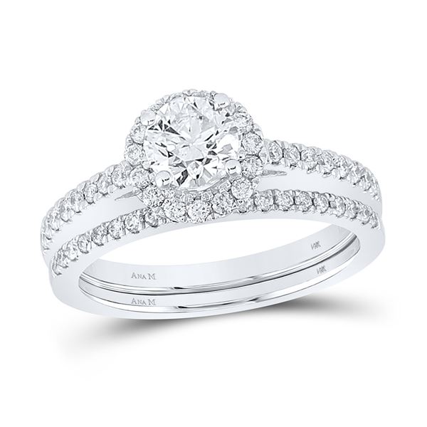 Diamond Halo Bridal Wedding Ring Band Set 1-1/3 Cttw 14kt White Gold