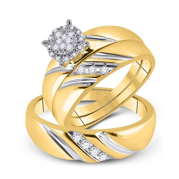 His Hers Diamond Cluster Matching Wedding Set 1/5 Cttw 10kt Yellow Gold