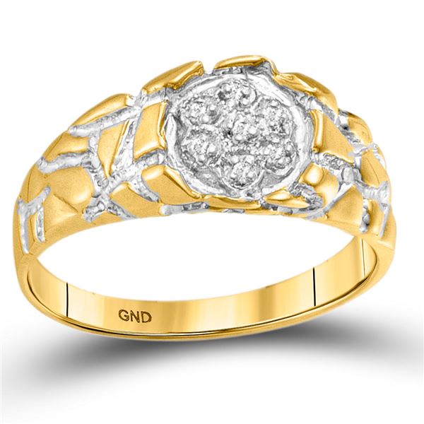 Mens Diamond Cluster Nugget Band Ring 1/20 Cttw 10kt Yellow Gold
