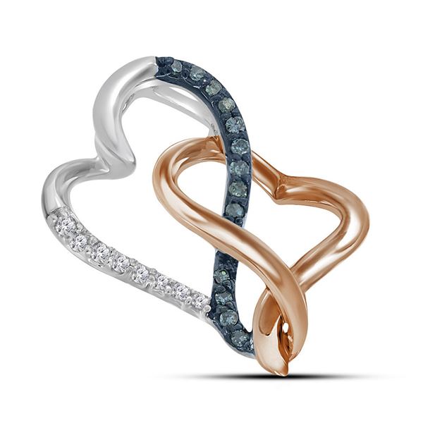 Blue Color Enhanced Diamond Heart Pendant 1/20 Cttw Two-Tone Sterling Silver