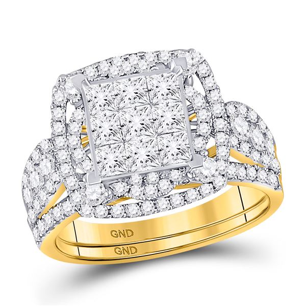 Princess Diamond Bridal Wedding Ring Band Set 2 Cttw 14kt Yellow Gold