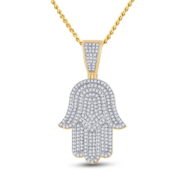 Mens Diamond Hamsa Hand Charm Pendant 3/4 Cttw 14kt Yellow Gold