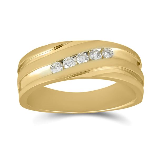Mens Diamond Diagonal Wedding Band Ring 1/4 Cttw 14kt Yellow Gold