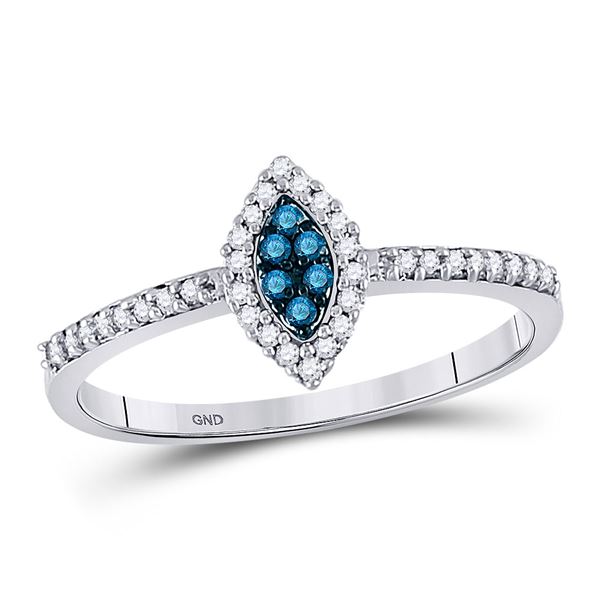 Blue Color Enhanced Diamond Cluster Ring 1/5 Cttw 10kt White Gold