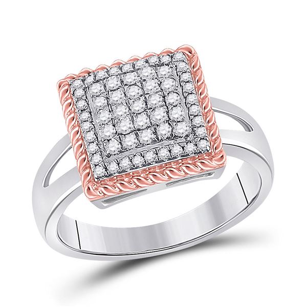Diamond Rope Square Cluster Ring 1/3 Cttw 10kt Two-tone Gold