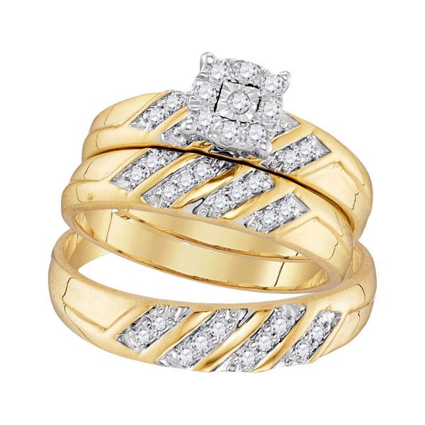 His Hers Diamond Cluster Matching Wedding Set 1/3 Cttw 10kt Yellow Gold