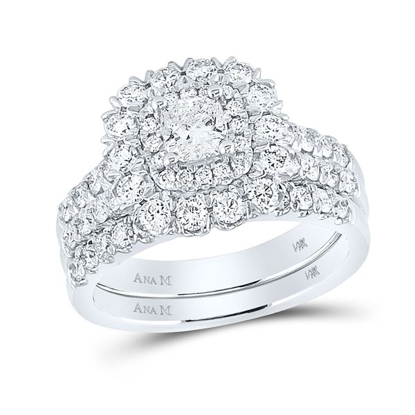 Cushion Diamond Bridal Wedding Ring Band Set 1-7/8 Cttw 14kt White Gold