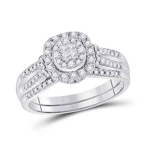 Princess Diamond Bridal Wedding Ring Band Set 1/2 Cttw 14kt White Gold
