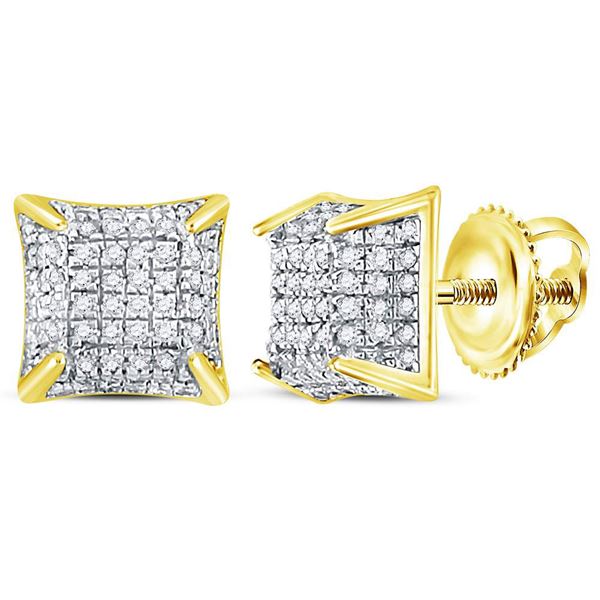 Mens Diamond Square Stud Earrings 1/3 Cttw 10kt Yellow Gold