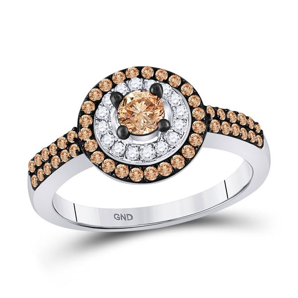 Brown Diamond Circle Solitaire Ring 3/4 Cttw 10kt White Gold
