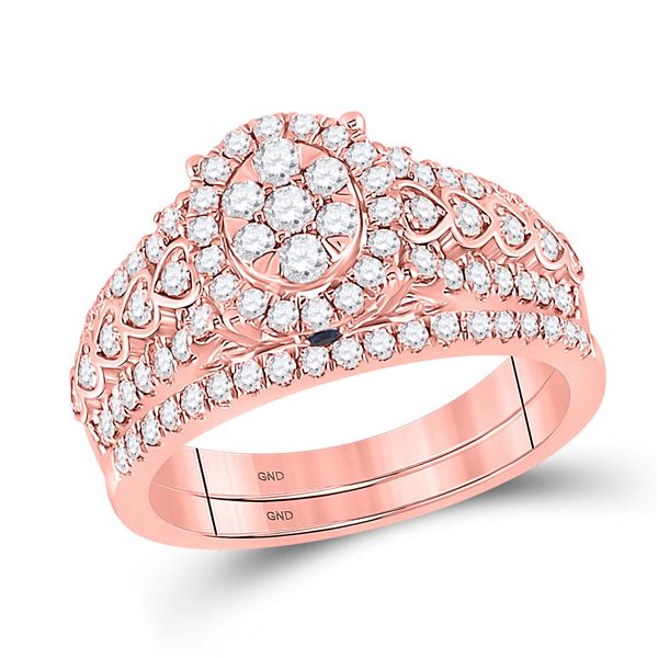Diamond Bridal Wedding Ring Band Set 7/8 Cttw 14kt Rose Gold