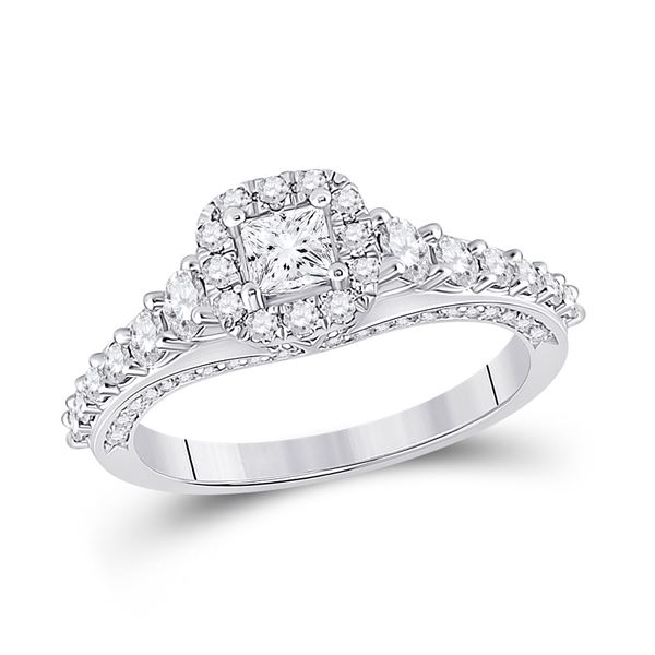 Princess Diamond Halo Bridal Wedding Engagement Ring 1-1/4 Cttw 14kt White Gold