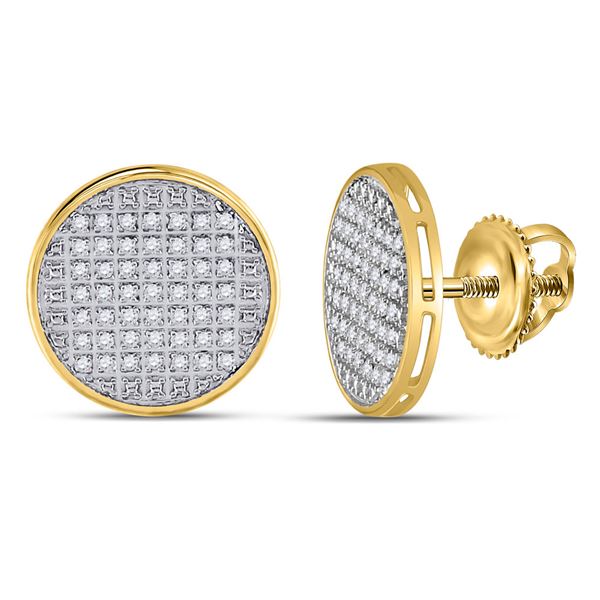 Mens Diamond Disk Circle Earrings 1/4 Cttw 10kt Yellow Gold