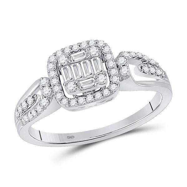 Baguette Diamond Fashion Cluster Ring 3/8 Cttw 14kt White Gold