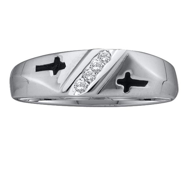 Mens Diamond Single Row Cross Wedding Band 1/20 Cttw 10kt White Gold