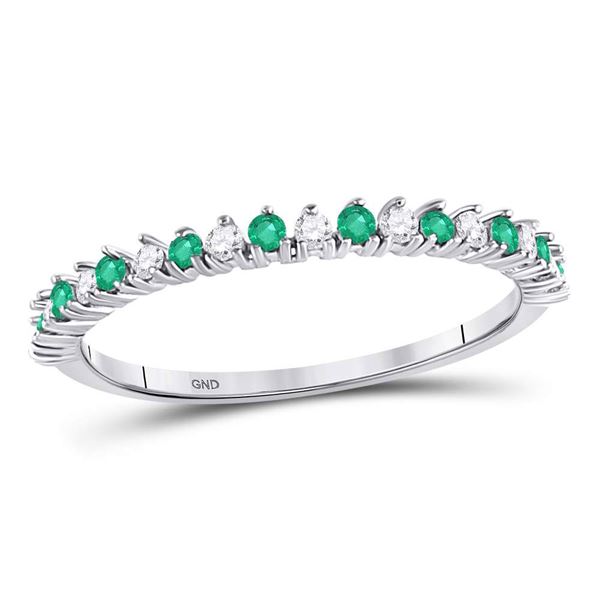 Emerald Diamond Stackable Band Ring 1/5 Cttw 10kt White Gold