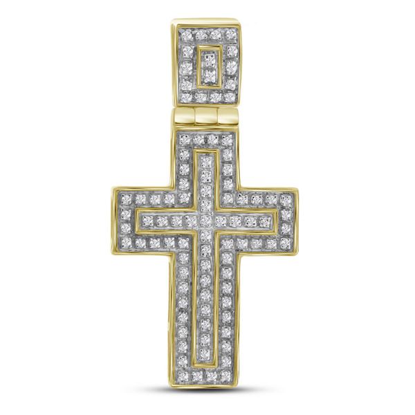 Mens Diamond Layered Cross Charm Pendant 1/4 Cttw 10kt Yellow Gold