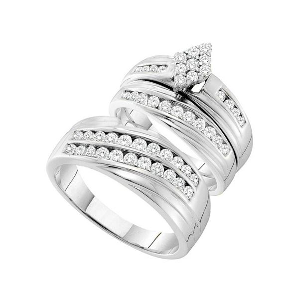 His Hers Diamond Cluster Matching Wedding Set 1-1/5 Cttw 14kt White Gold