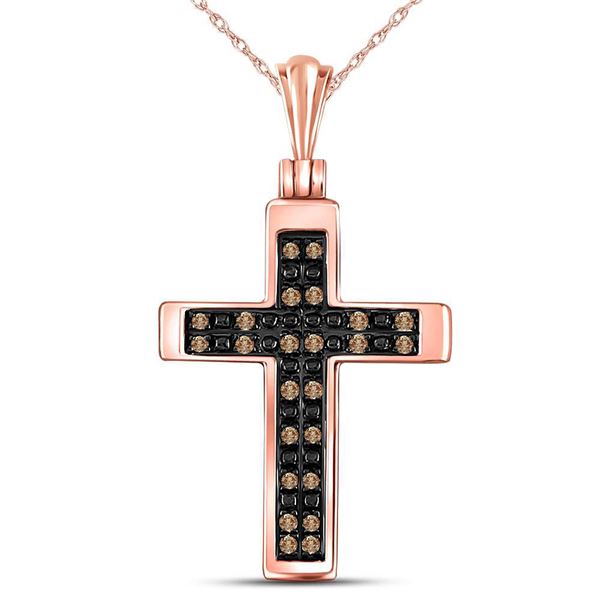 Brown Diamond Cross Pendant 1/8 Cttw 10kt Rose Gold