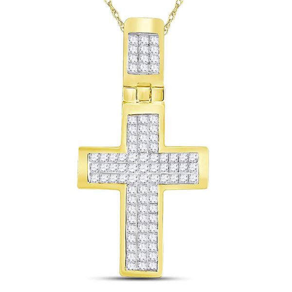 Mens Princess Diamond Cross Charm Pendant 5/8 Cttw 10kt Yellow Gold