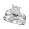 Image 3 : His Hers Diamond Cluster Matching Wedding Set 3/8 Cttw 10kt White Gold