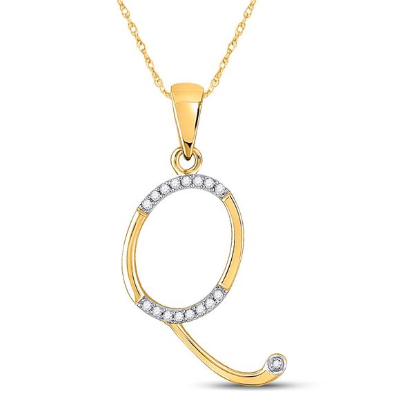 Diamond Initial Q Letter Pendant 1/12 Cttw 10kt Yellow Gold