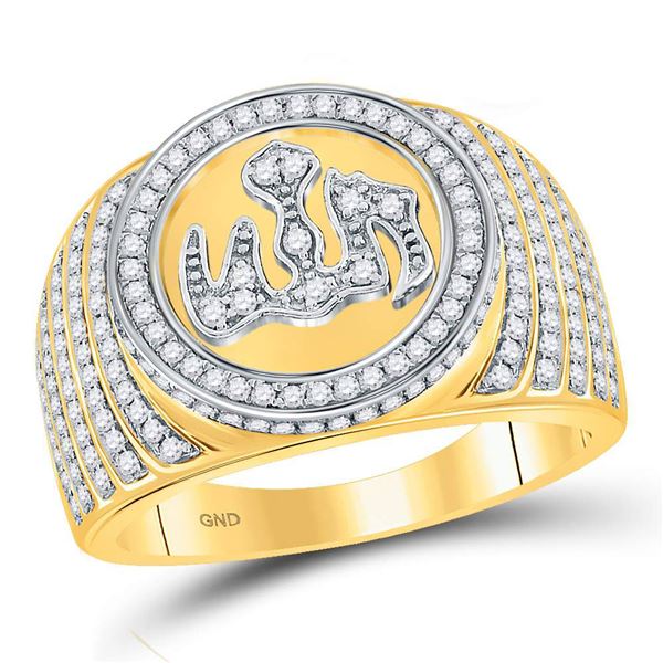 Mens Diamond Allah Circle Ring 1 Cttw 10kt Yellow Gold