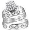 Image 1 : His Hers Diamond Cluster Matching Wedding Set 3/4 Cttw 10kt White Gold