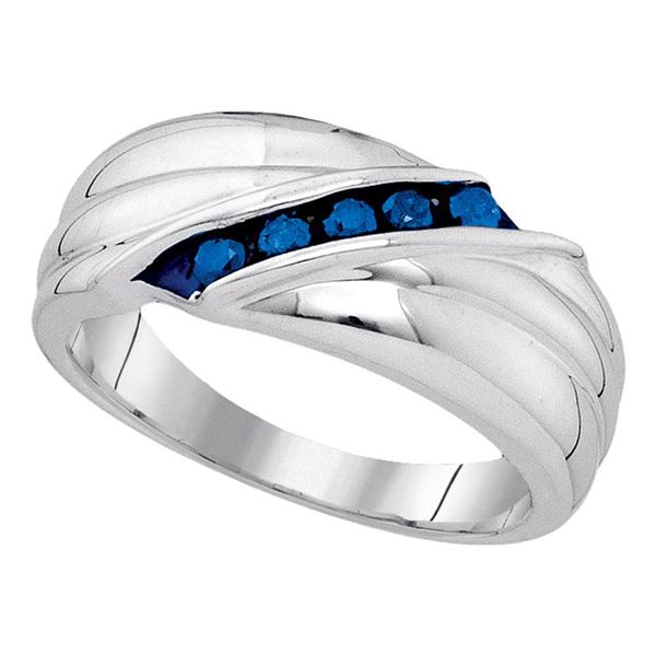 Sterling Silver Mens Blue Color Enhanced Diamond Wedding Anniversary Band Ring 1/3 Cttw Sterling Sil