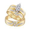 Image 1 : His Hers Diamond Cluster Matching Wedding Set 1/3 Cttw 10kt Yellow Gold