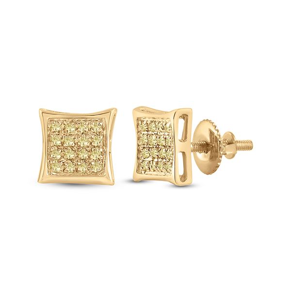 Mens Yellow Color Enhanced Diamond Square Earrings 1/10 Cttw 10kt Yellow Gold