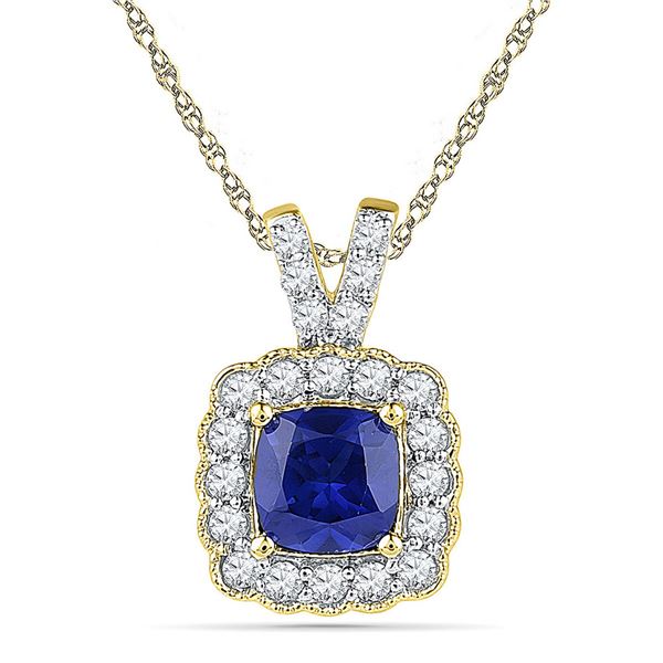 Lab-Created Blue Sapphire Solitaire Pendant 3-1/2 Cttw 10kt Yellow Gold