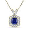 Image 1 : Lab-Created Blue Sapphire Solitaire Pendant 3-1/2 Cttw 10kt Yellow Gold