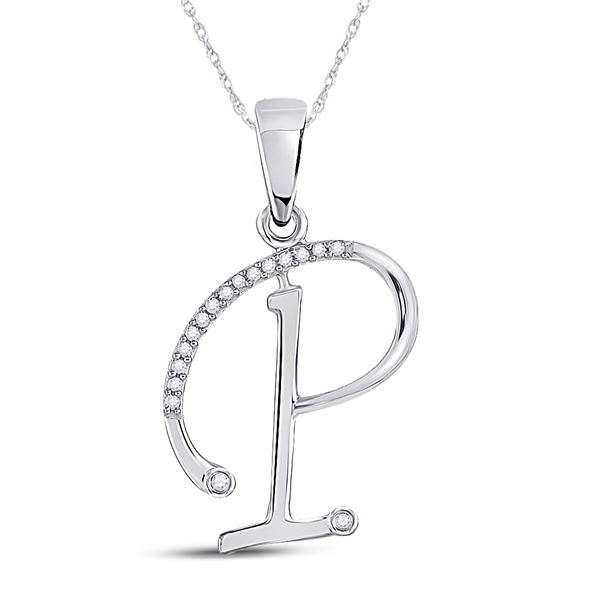 Diamond Initial P Letter Pendant 1/12 Cttw 10kt White Gold