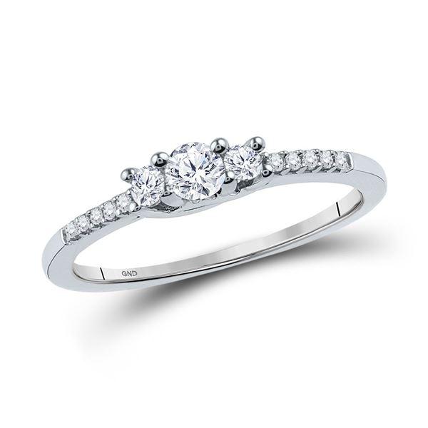 Diamond 3-stone Bridal Wedding Engagement Ring 1/4 Cttw 10kt White Gold